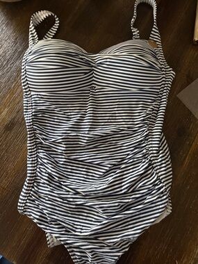 Striped Navy and White One-Piece Swimsuit